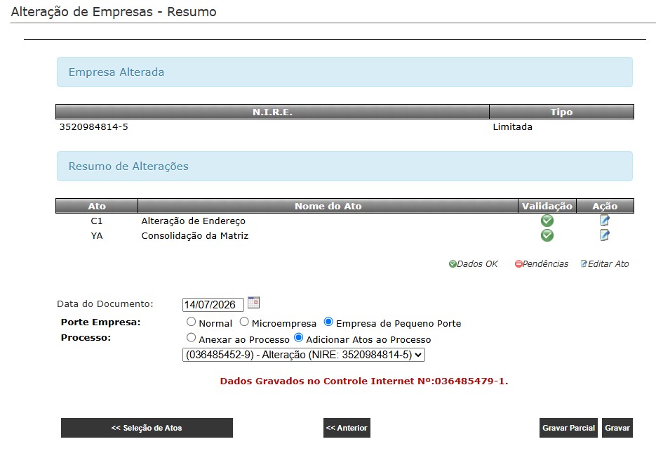 VRE 1  -  PROCESSO MATRIZ E FILIAL JUNTOS