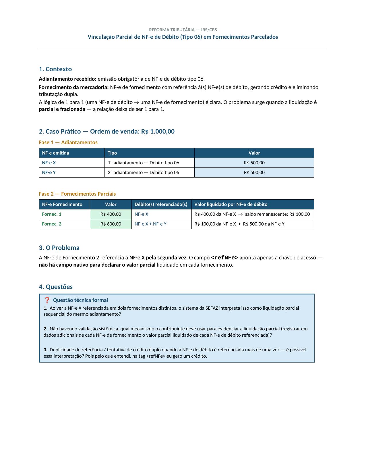 Processo de Adiantamento - Emissão de NF-e de débito Tipo 06