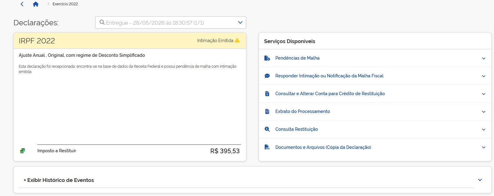 Imposto de Renda - Malha Fina, ao tentar responder a intimação, fica com erro